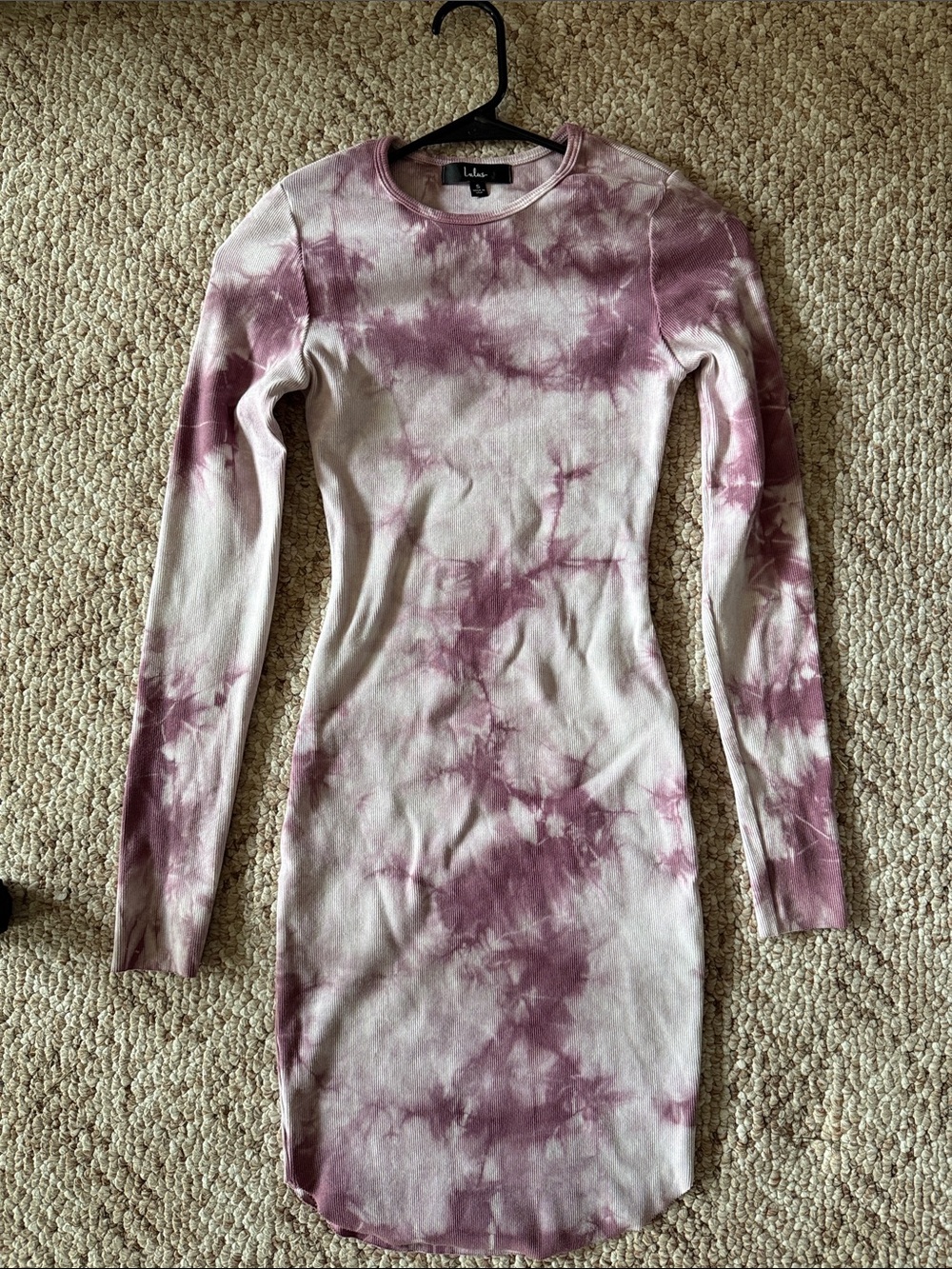 Lulu's Long Sleeve Tie-Dye Bodycon Dress in Mauve